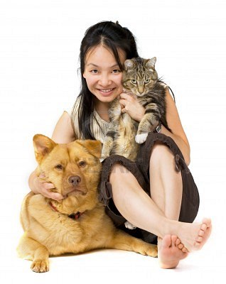 woman-hugging-her-cat-and-dog